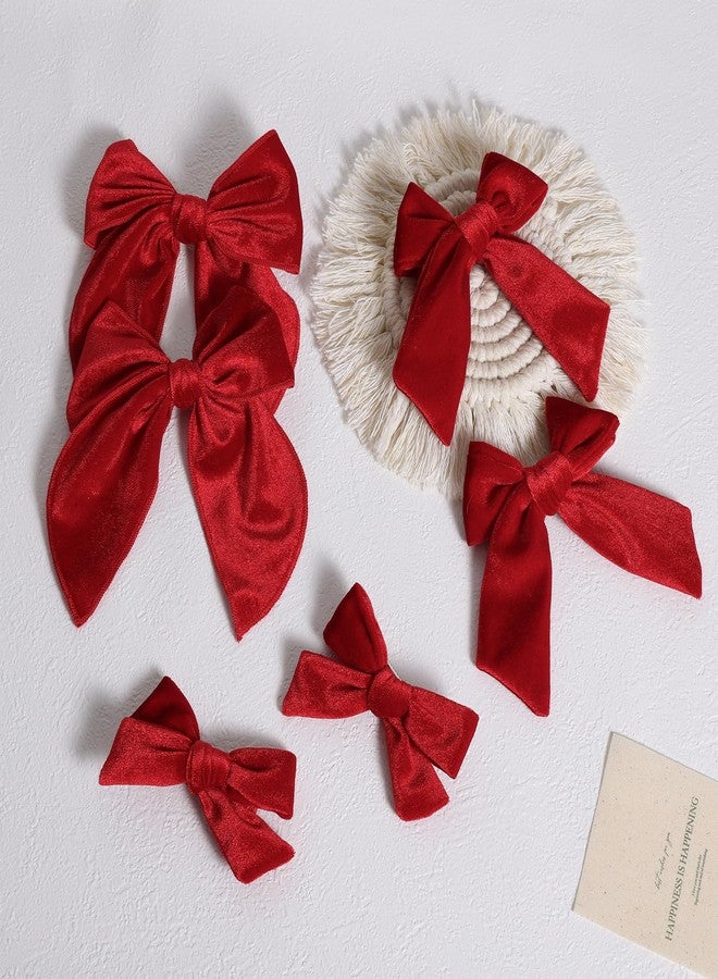 ميروكش ٦ قطع من ربطات الشعر المخملية الحمراء بثلاثة أشكال وأحجام ٥ بوصات و٣.٥ بوصات و٤ بوصات، مصنوعة يدويًا، مزودة بمشابك شعر على شكل فيونكة، مثالية للفتيات الصغيرات والمراهقات وفتيات المدارس، لتزيين فساتينهن في أعياد الميلاد وعيد الحب، كهدية مميزة في أعياد الميلاد. - Image 2